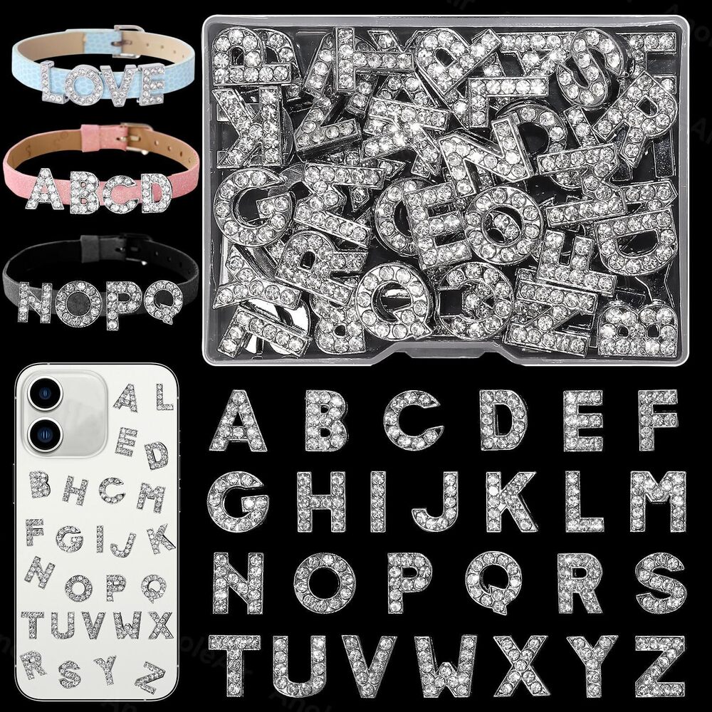 4944 52 Pcs Silver Junk Cases Charm, Big A-Z Alphabet Rhinestones Letters